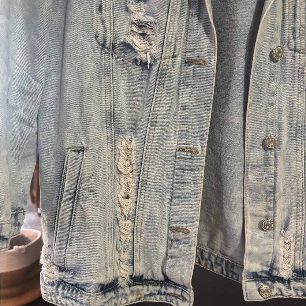 SHEIN Distressed Light Blue Jean Jacket - Picture 5 of 8